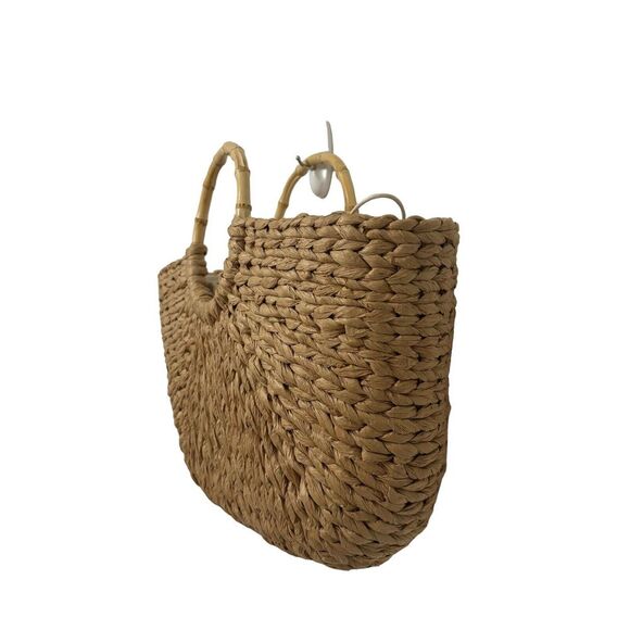 Woven Jute Rope Straw Summer Tote Crescent Double Handle Drawstring‎ Handbag - Picture 2 of 6